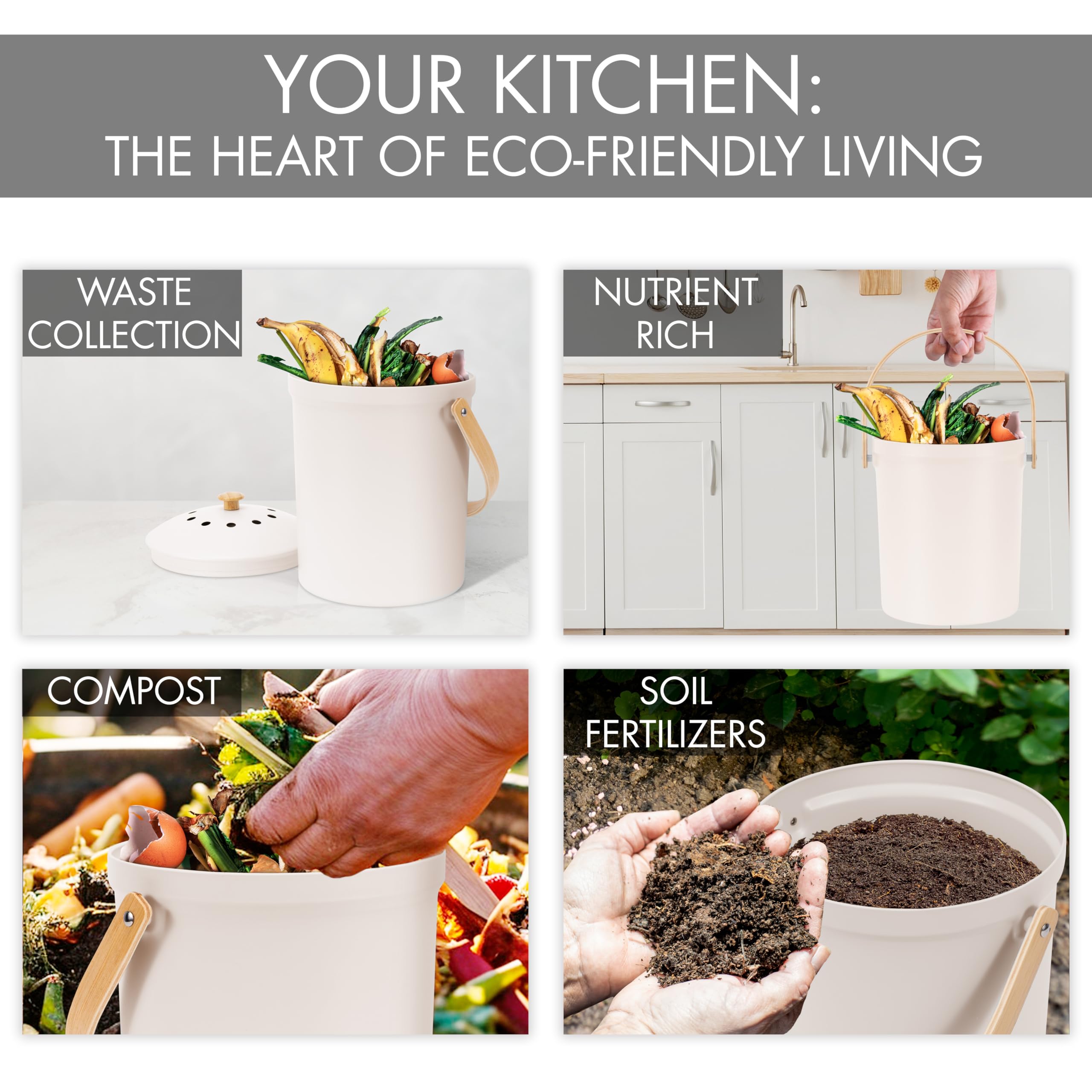 Beautiful Kitchen Compost Bin with Smell Proof Lid - Rust Proof and Odorless Compost Bucket for Your Countertop with No Smell Filters - Easy to Clean 1.1 Gallon Bin Looks Great On Any Kitchen Counter