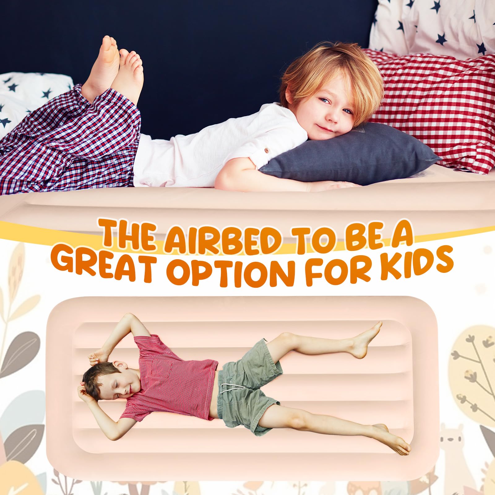 Geetery 2 Pcs Kids Air Mattress Toddler Inflatable Sleepover Airbed 55 x 27.6 x 8.7 Inch Foldable Comfort Flocked Blow up Bed with Patch Kit Portable Air Mattresses for Home Travel Camping Party