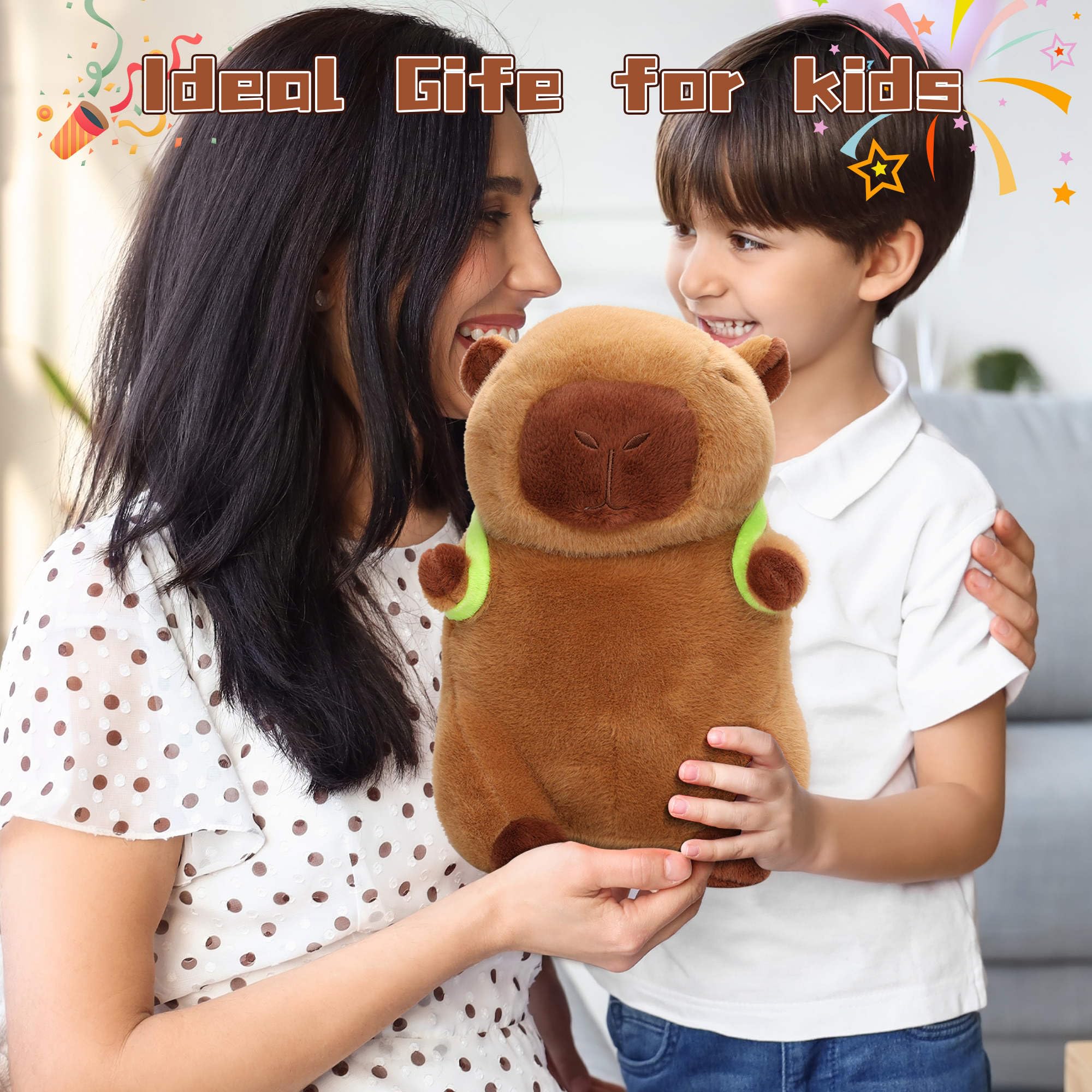 Cute Capybara Plush Toy, 12 INCH Capybara Stuffed Animals Plushies with Removable Turtle Backpack, Soft Capybara Doll Pillow for Kids Boys Girls Birthday Gifts