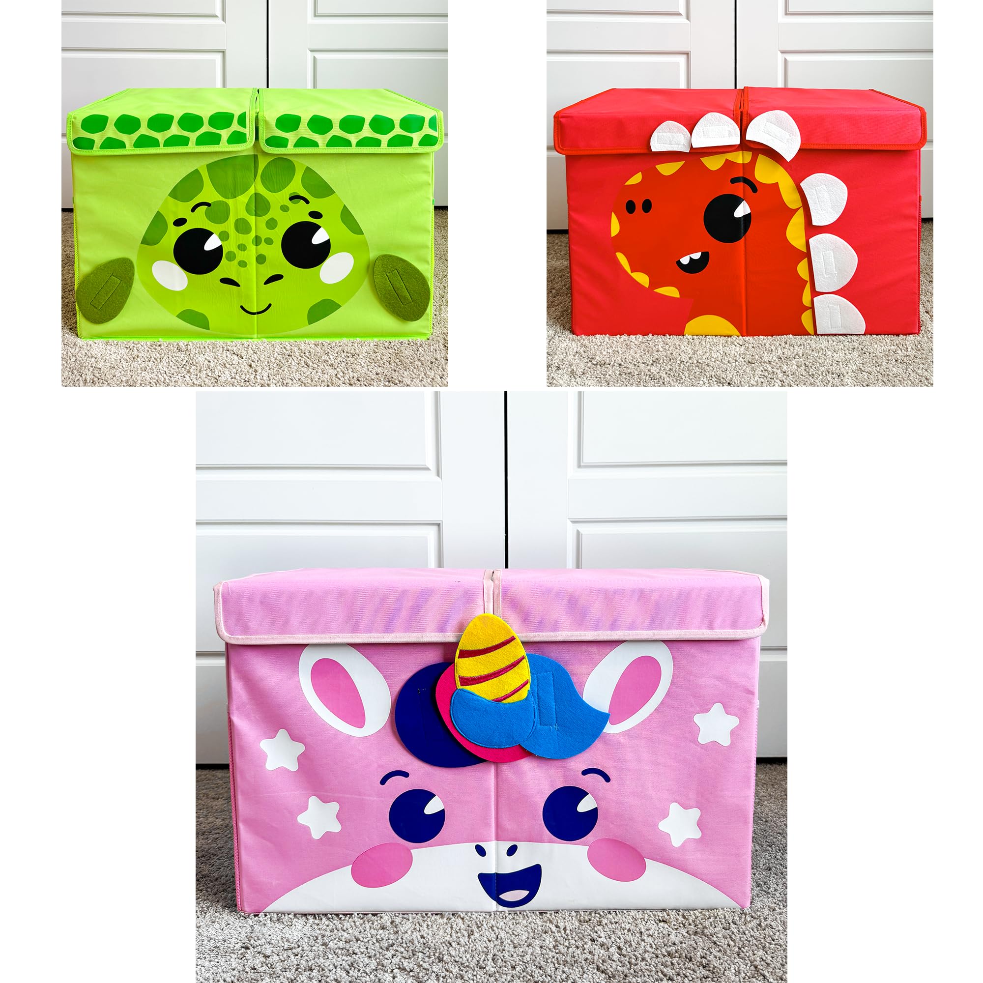 QUOKKA Toy Storage Box Unicorn, Toy Storage Box Turtle & Toy Storage Box Dino Playroom Organizers