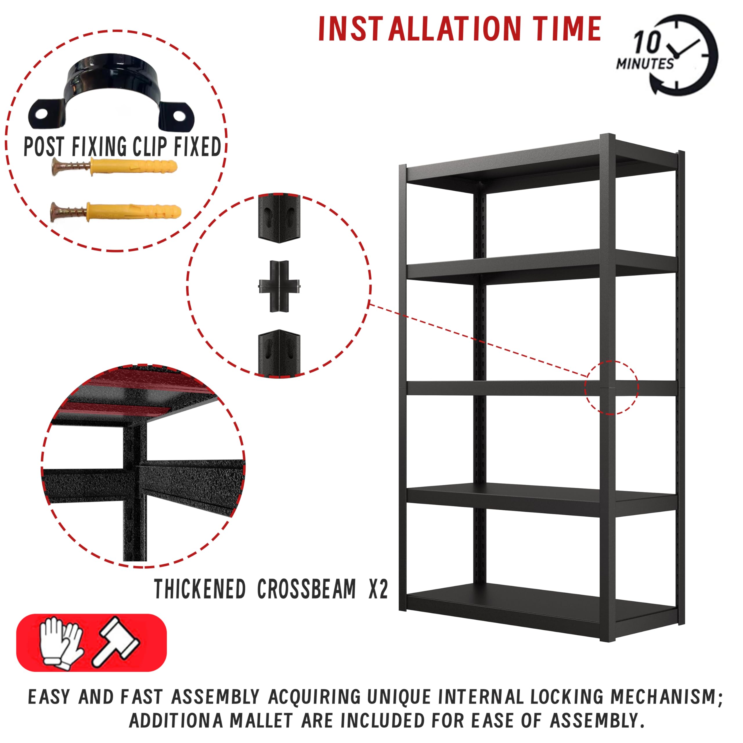 Sanoolir 72" Hx47.3 Wx23.6 D 5 Tier Garage Shelving Heavy Duty Garage Storage Shelves 3000 lbs Heavy Duty Shelving Adjustable Matte Black Metal Shelving Industrial Rack (72" Hx47.3 Wx23.6 D)