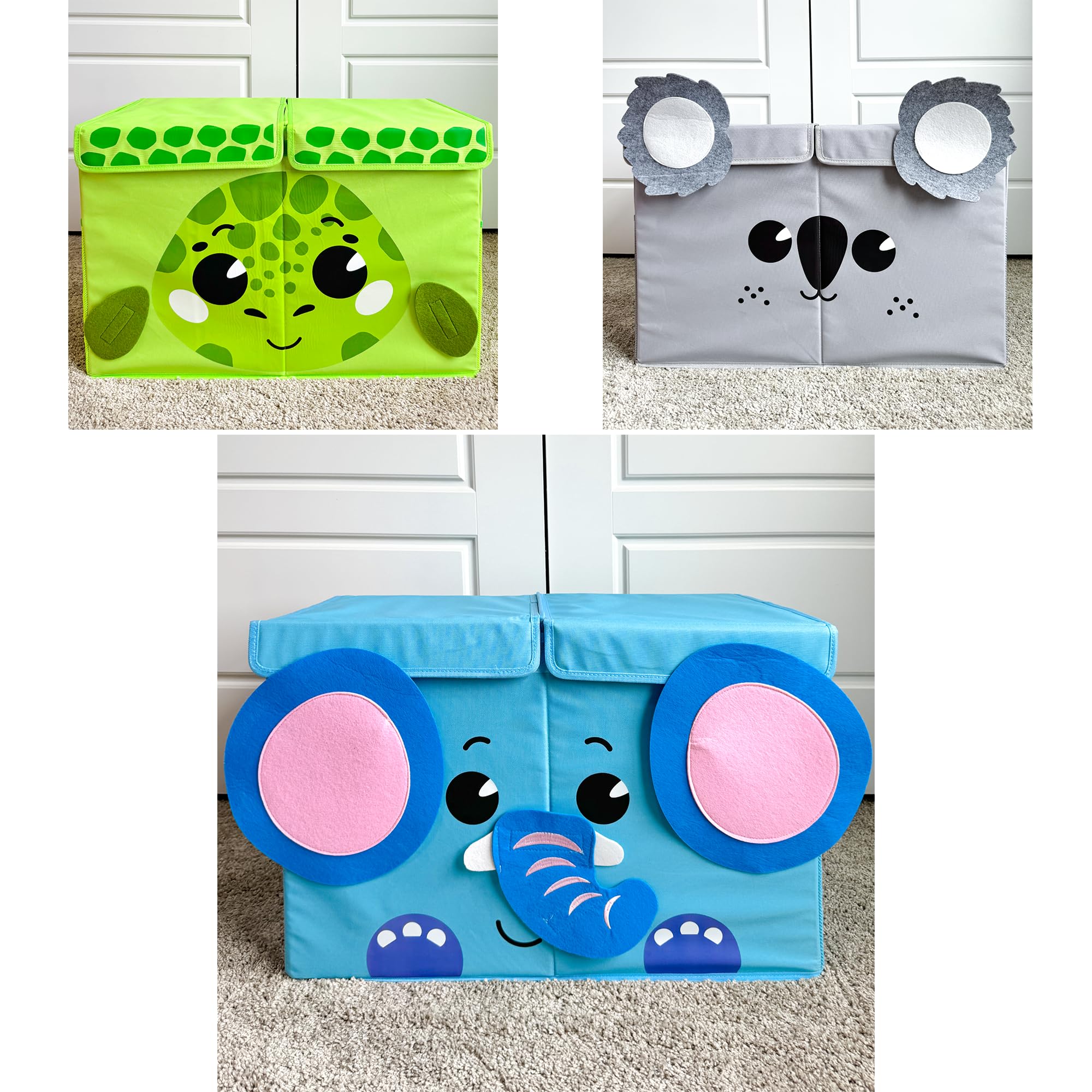 QUOKKA Toy Storage Box Elephant, Toy Storage Box Koala & Toy Storage Box Turtle Playroom Organizers