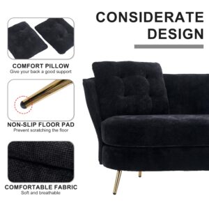 Chaininnov Loveseat Upholstered Couch Polyester Fiber with Golden Metal Legs Club Two-Seat Sofa for Living Reading Room Bedroom Apartment Small Space Dorm (Black)