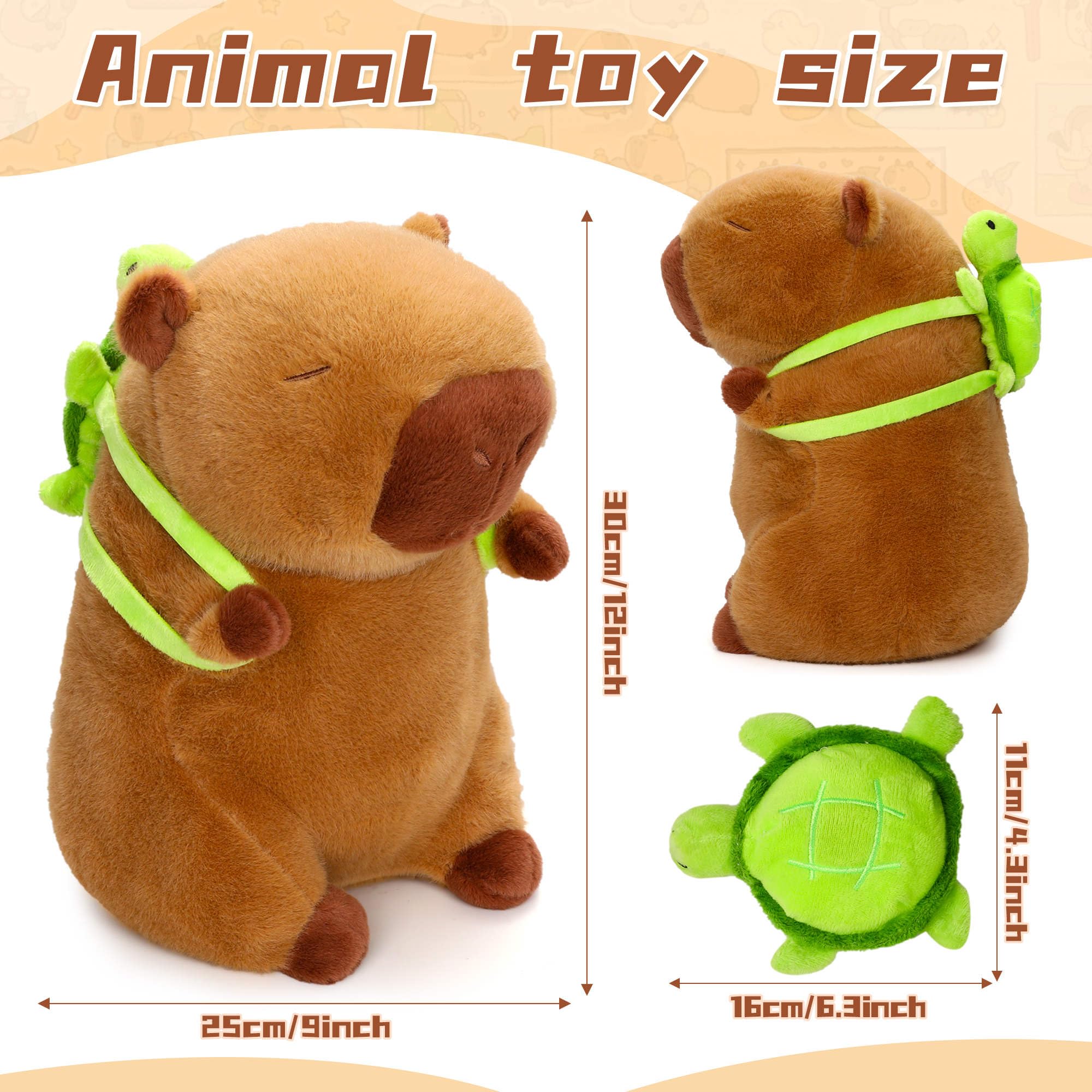 Cute Capybara Plush Toy, 12 INCH Capybara Stuffed Animals Plushies with Removable Turtle Backpack, Soft Capybara Doll Pillow for Kids Boys Girls Birthday Gifts