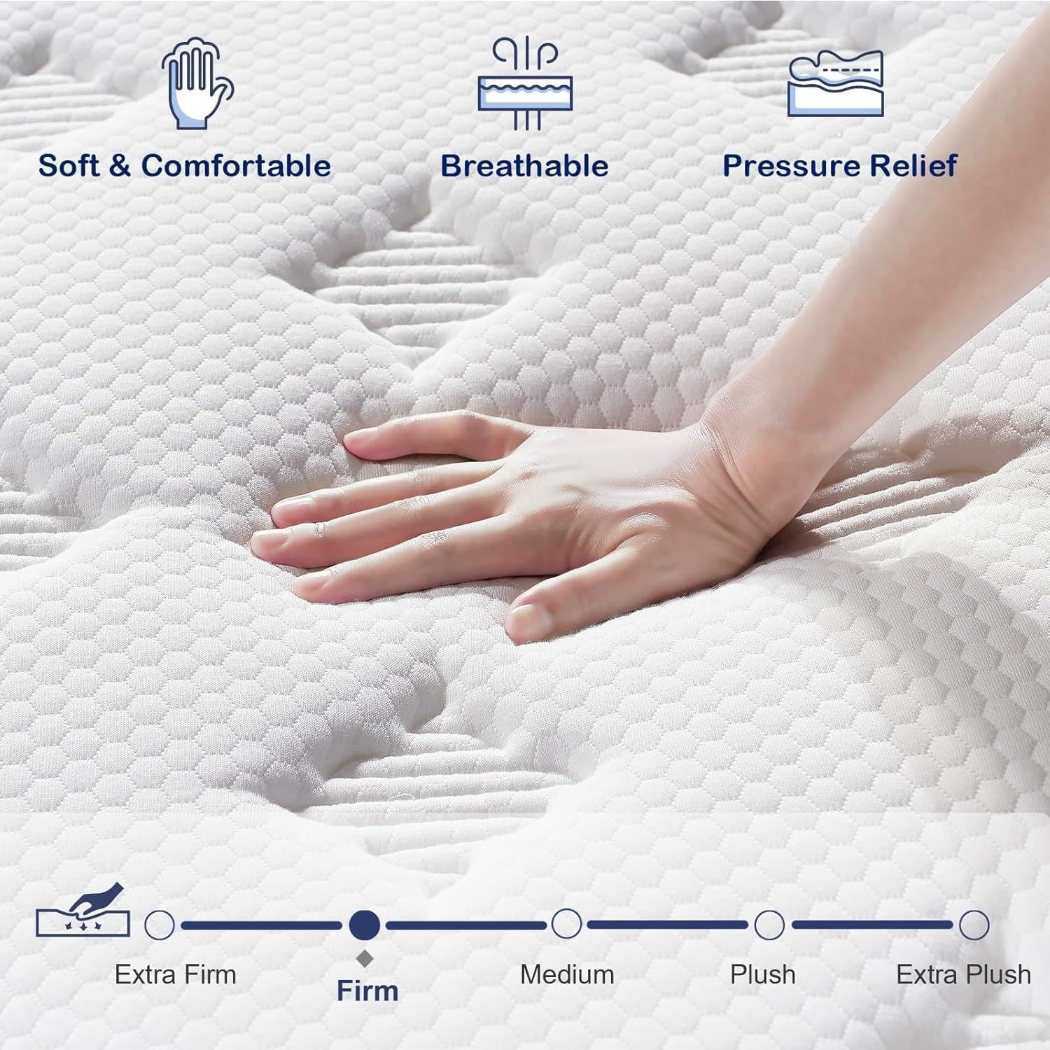 California King Mattress - Upgrade Strengthen - 12 Inch Firm Hybrid Cal King Mattress in a Box, Mattress King Size With Memory Foam and Independent Pocket Springs, Release Stress, Strong Edge Support