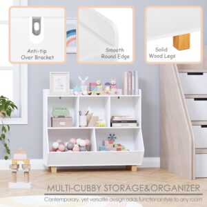 UTEX Toy Storage Organizer, Kids Bookshelf and Toy Storage with Legs, 5 Cube Storage Organizer, Children Bookcase for Kids Room, Living Room, Nursery,White