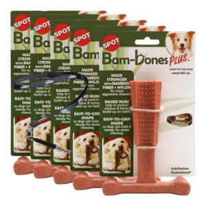 moofin bam bones for dogs, plus t bone, 6 inch chew toy, bundle ss pet training whistle, beef flavored dog bones for aggressive chewers, ideal for dogs under 60lbs~ [pack of 5]