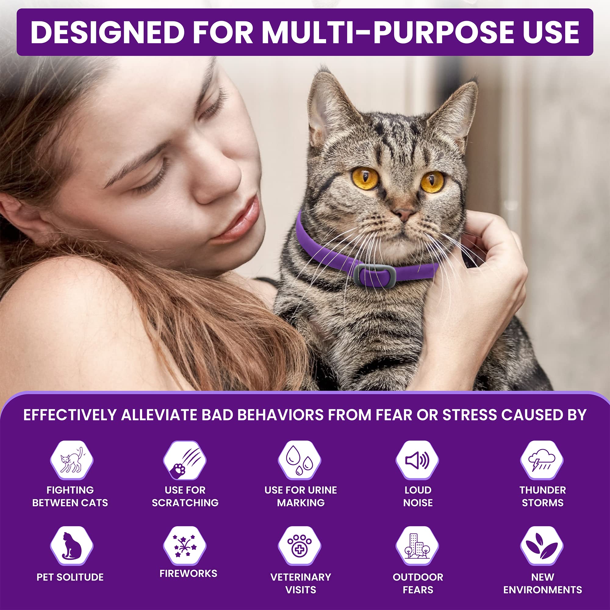 TriOak 4 Pack Calming Collar for Cats, Cat Calming Collar, Calming Pheromone Collar for Cats, Cat Pheromone Collar, Cat Calming Collar for Anxiety, Efficient Relieve Anxiety Stress (Purple)