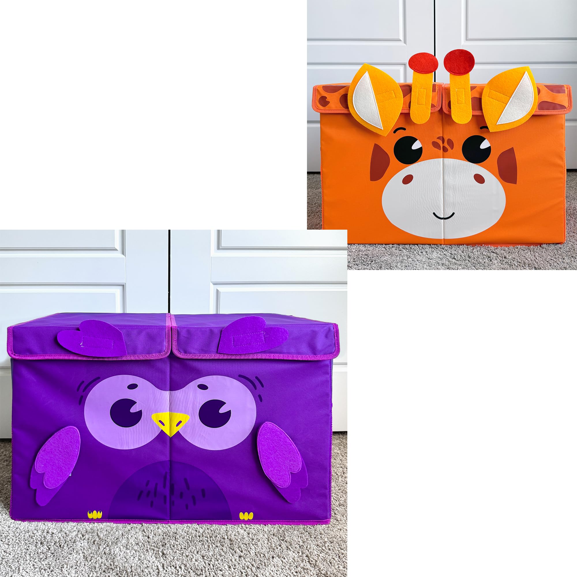 QUOKKA Large Toy Storage Box Owl & Small Toy Storage Box Giraffe Playroom Organizers