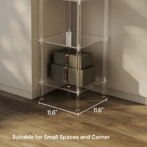 CRTERICX 4 Tier Square Acrylic Bookshelf, Small Bookcase with Acrylic Fittings for Fixing to Wall, Corner Display Shelf for Living Room, Bedroom, Bathroom, Small Spaces, Clear, 11.6'' W x 34'' H