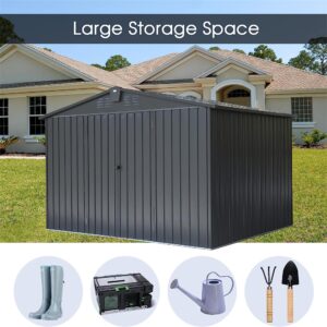 KooYaa 10x8FT Outdoor Storage Shed, with Sloping Roof Galvanized, Latches and Lockable Door, Steel Frame Garden Shed Metal Utility Tool Storage Room for Balcony