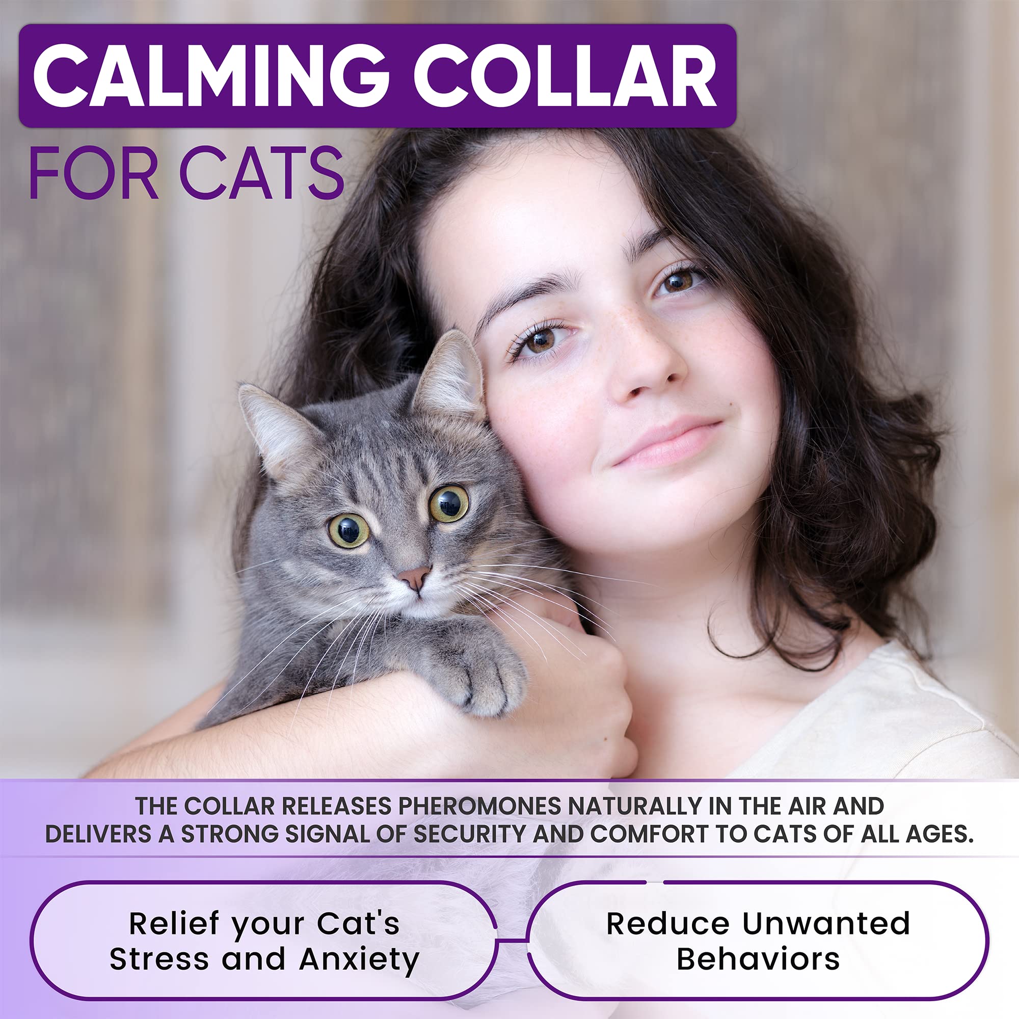 TriOak 4 Pack Calming Collar for Cats, Cat Calming Collar, Calming Pheromone Collar for Cats, Cat Pheromone Collar, Cat Calming Collar for Anxiety, Efficient Relieve Anxiety Stress (Purple)