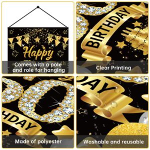 60th Birthday Decorations Door Banner Sign for Men Women, Happy 60 Birthday Door Hanging Party Supplies, Black Gold Sixty Year Old Bday Wall Hanger Decor