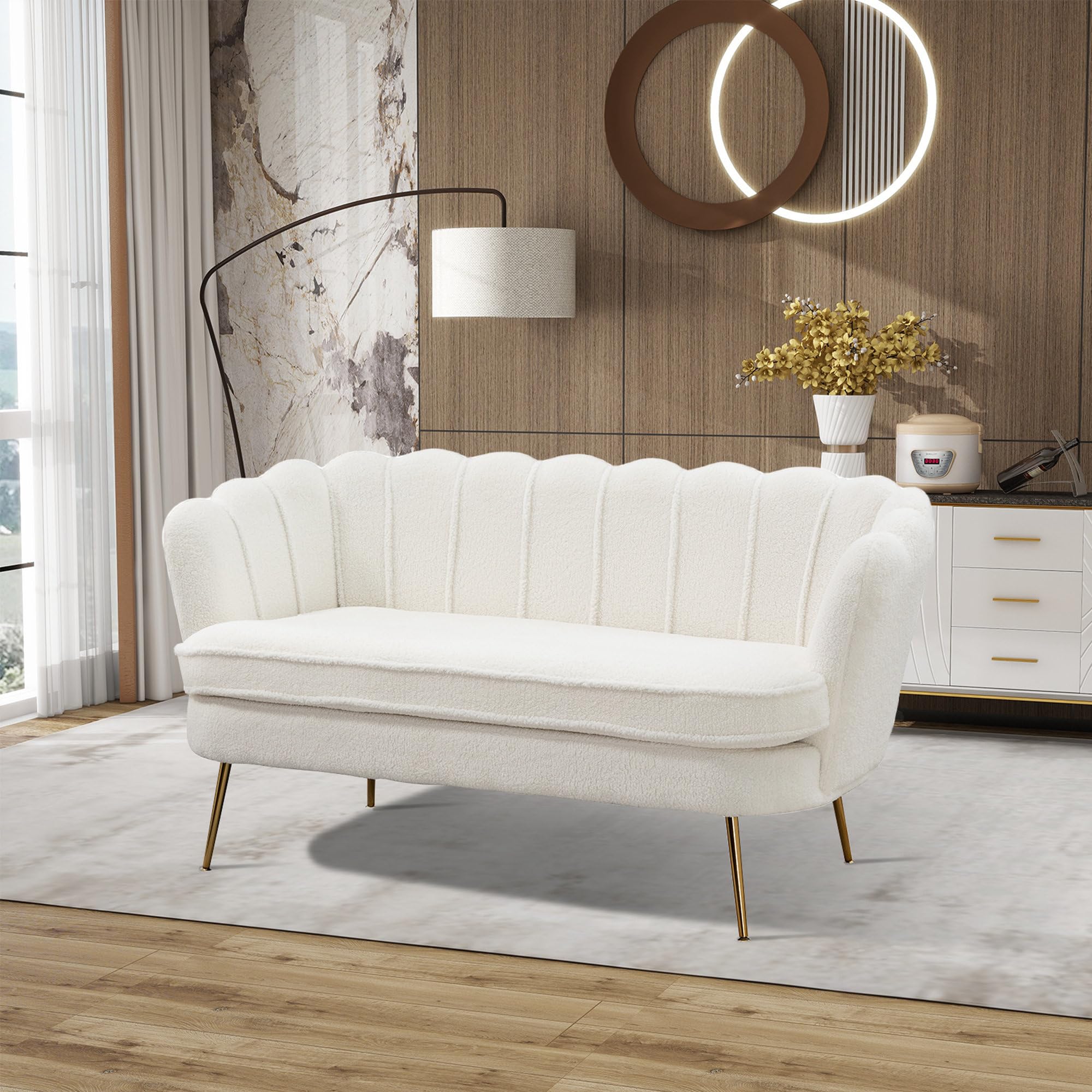 Chifee & Vingol Upholstered Small Loveseat for Small Space with Golden Legs,Ivory