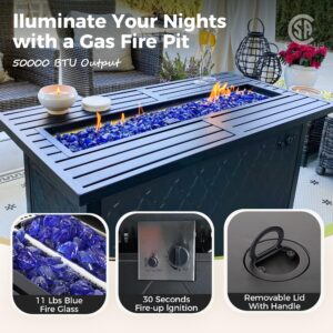 MIXPATIO Patio Furniture Set, 6 Pcs Metal Outdoor Conversation Set, 2 Swivel Chairs, 2 Ottomans and 3 Seater Sofa with 5.75" Extra Thick Cushion and Gas Fire Pit Table, Navy Blue