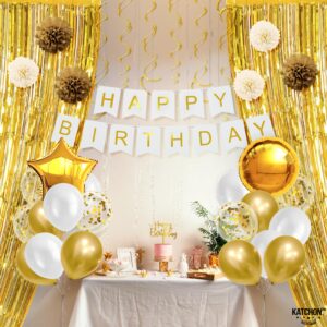 KatchOn, Gold Birthday Decorations Set - Pack of 45 | Gold Fringe Backdrop, Gold Happy Birthday Banner for Golden Birthday Party Decorations | Gold Happy Birthday Decorations | Gold Party Decorations