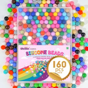 gionlion 160pcs silicone beads, 15mm silicone beads bracelet making kit, soft rubber round beads for keychain wristlets, loose beads crafts for necklace jewelry diy