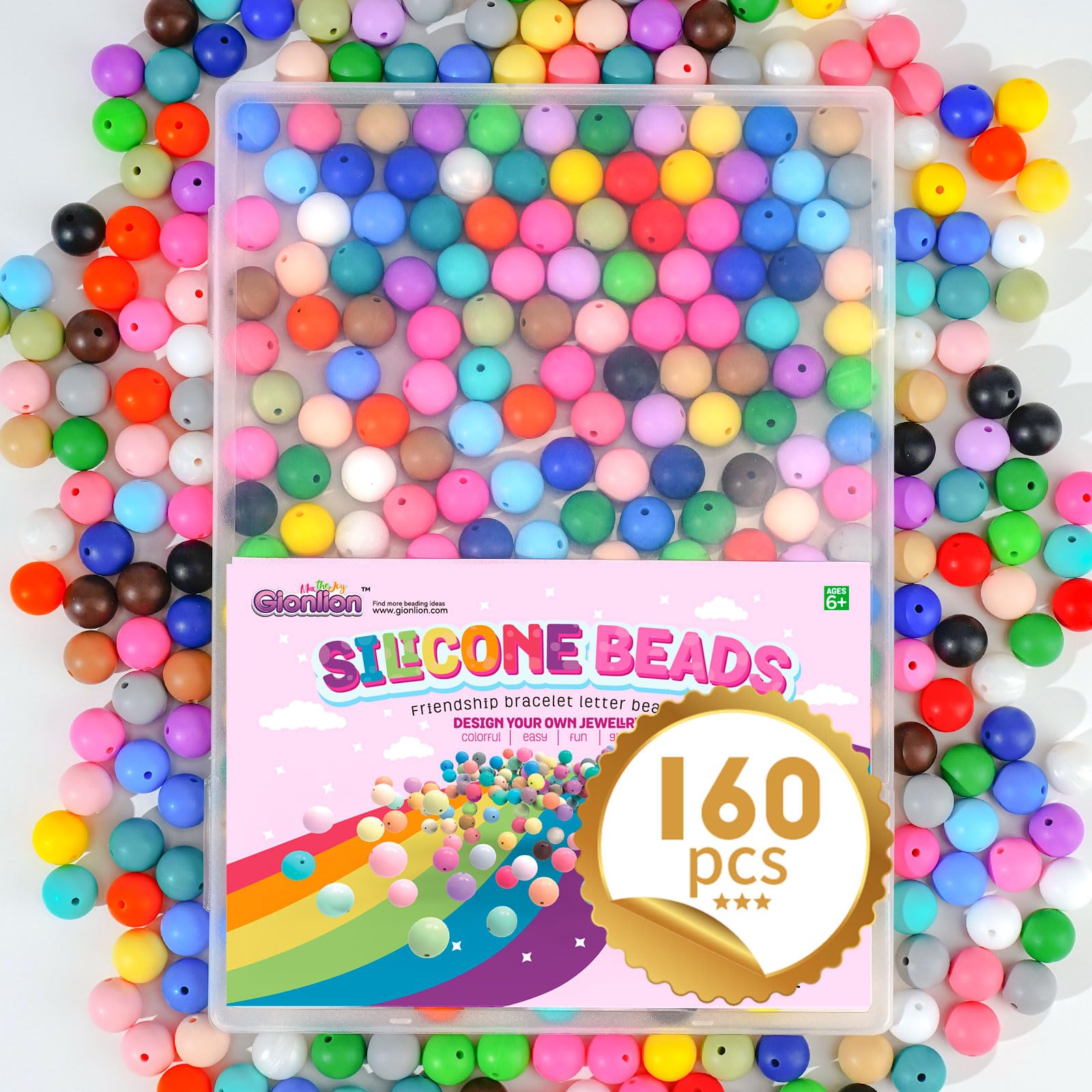 Gionlion 160PCS Silicone Beads, 15mm Silicone Beads Bracelet Making Kit, Soft Rubber Round Beads for Keychain Wristlets, Loose Beads Crafts for Necklace Jewelry DIY