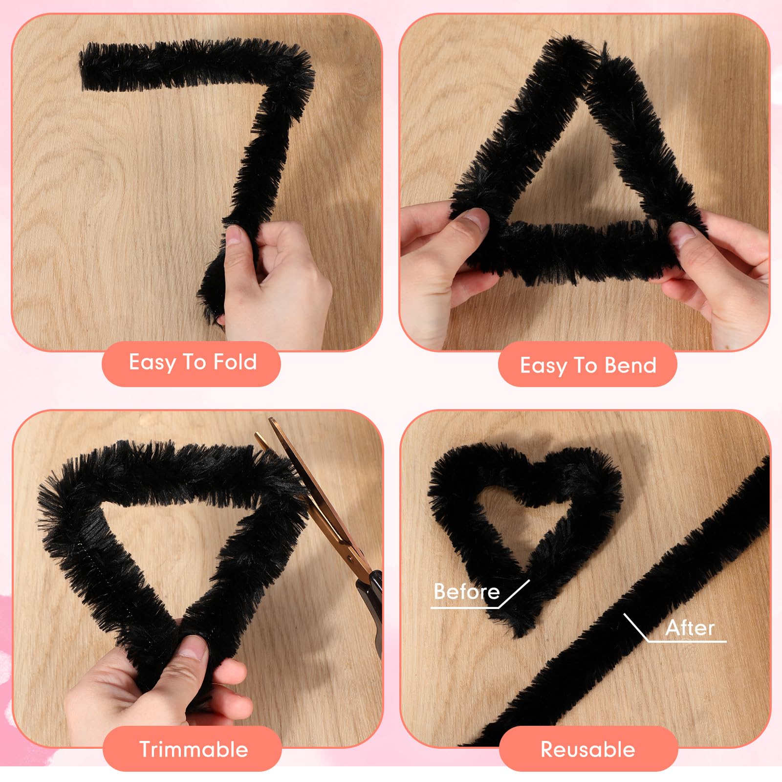 Hotop 30 Pcs Extra Thick Pipe Cleaners 30mm Jumbo Pipe Cleaners Craft Supplies Chenille Stems Pipe Cleaners for Beginners Christmas DIY Art Supplies Decorations(Black)