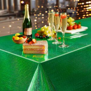 2 Pcs Dark Green Holographic Foil Tablecloths - 54x108 Durable Table Cover with a Magical Shimmer, Simplistic Luxury for Parties, Weddings, and Showers, Add a Sparkling Touch to Your Special Events