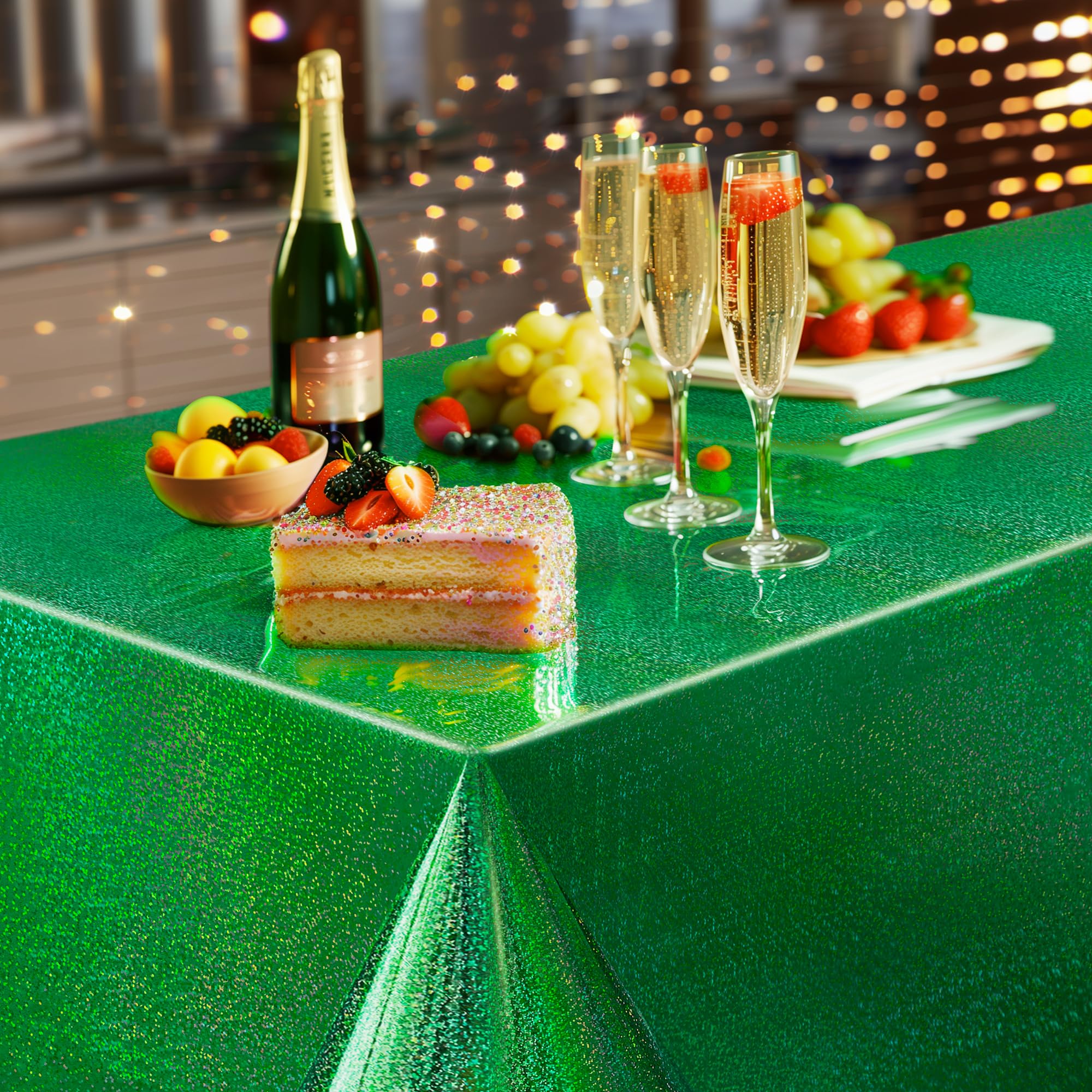 2 Pcs Dark Green Holographic Foil Tablecloths - 54x108 Durable Table Cover with a Magical Shimmer, Simplistic Luxury for Parties, Weddings, and Showers, Add a Sparkling Touch to Your Special Events