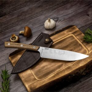 BPS Knives Rosemary - 8 Inch Chef’s Knife with Leather Case - Super Sharp Professional Chef Knife - Premium Stainless Steel Kitchen Knife - Gifts for Men and Women