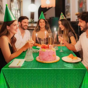 2 Pcs Dark Green Holographic Foil Tablecloths - 54x108 Durable Table Cover with a Magical Shimmer, Simplistic Luxury for Parties, Weddings, and Showers, Add a Sparkling Touch to Your Special Events