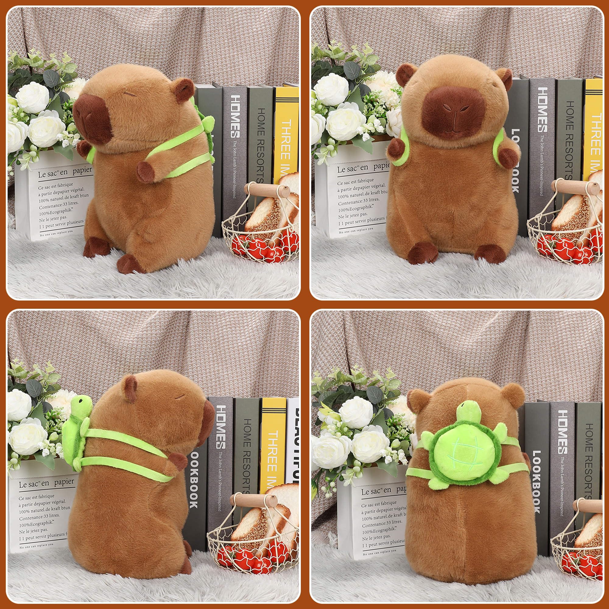 Cute Capybara Plush Toy, 12 INCH Capybara Stuffed Animals Plushies with Removable Turtle Backpack, Soft Capybara Doll Pillow for Kids Boys Girls Birthday Gifts