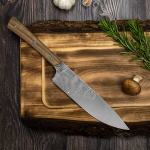 BPS Knives Rosemary - 8 Inch Chef’s Knife with Leather Case - Super Sharp Professional Chef Knife - Premium Stainless Steel Kitchen Knife - Gifts for Men and Women