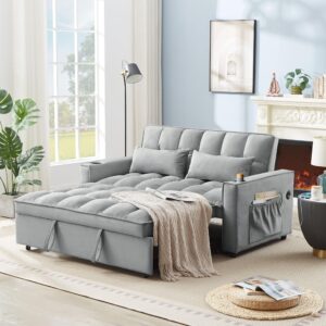 multifunctional 2 seater oversized loveseat sofa convertible full size sleeper sofabed with pull out sleeper couch bed ,storage pockets,usb port and cupholders for home,office,apartment living room