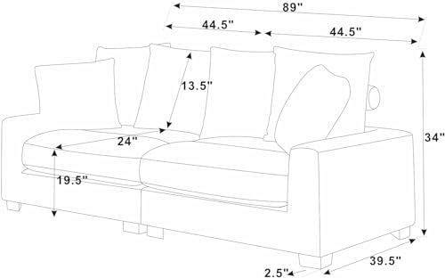 Oadeer Home Modular Sofa Love Seats, Dark Gray