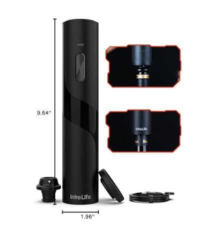 IntreLife 2 in 1 Electric Wine Opener Set,Rechargeable Wine Bottle Openers with Electric Vacuum Preserver,Wine Stopper,Foil Cutter,Automatic Wine Saver Pump Set