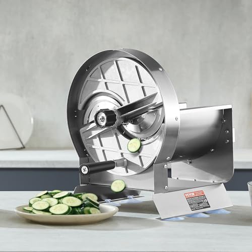 VEVOR Manual Vegetable Fruit Slicer, 0-0.5"/0-12mm Thickness Adjustable Commercial Slicer Machine, Stainless Steel Food Cutter Slicing Machine with 2 Spare Blades, for Potato, Cucumber, Lemon, Tomato