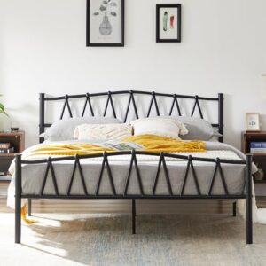 vecelo full metal platform bed frame with m shape headboard/footboard/mattress foundation/under bed storage/no box spring needed