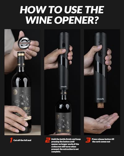 IntreLife 2 in 1 Electric Wine Opener Set,Rechargeable Wine Bottle Openers with Electric Vacuum Preserver,Wine Stopper,Foil Cutter,Automatic Wine Saver Pump Set