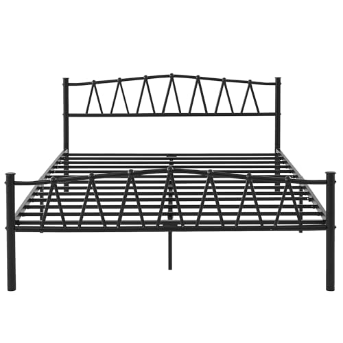 VECELO Full Metal Platform Bed Frame with M Shape Headboard/Footboard/Mattress Foundation/Under Bed Storage/No Box Spring Needed