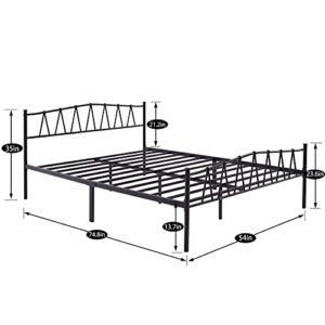 VECELO Full Metal Platform Bed Frame with M Shape Headboard/Footboard/Mattress Foundation/Under Bed Storage/No Box Spring Needed