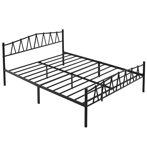 VECELO Full Metal Platform Bed Frame with M Shape Headboard/Footboard/Mattress Foundation/Under Bed Storage/No Box Spring Needed