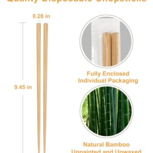 LOROTOCO 50 Pairs Chopsticks Disposable Reusable 9.5" Individually Wrapped Bulk Premium Quality