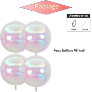 22Inch Iridescent 4D Sphere balloons,Holographic balloons for 21st birthday party/Iridescent party/girl party/Groovy party decoration(4pcs)