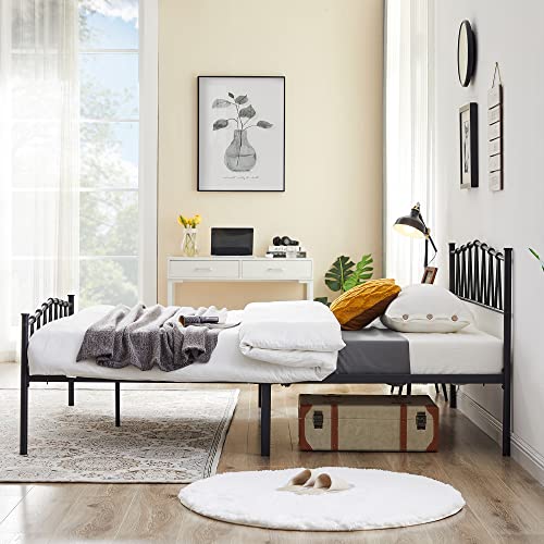 VECELO Full Metal Platform Bed Frame with M Shape Headboard/Footboard/Mattress Foundation/Under Bed Storage/No Box Spring Needed