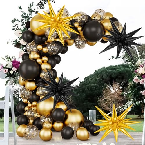 105 Pcs Black and Gold Balloons Kit, 22 Inch Gold Explosion Star Aluminum Foil Balloons Confetti Balloon for Birthday, Graduation, New Year, Wedding, Baby Shower, Party Decorations Supplies