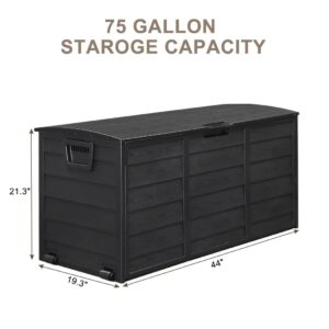 TURRIDU 75 Gallon Plastic Yard Storage Box with 2 Wheels & Lockable Seat, Outdoor Storage Deck Box Chest for Backyard Porch Patio Garden, All-Weather Storage Container for Tools Toys, Black