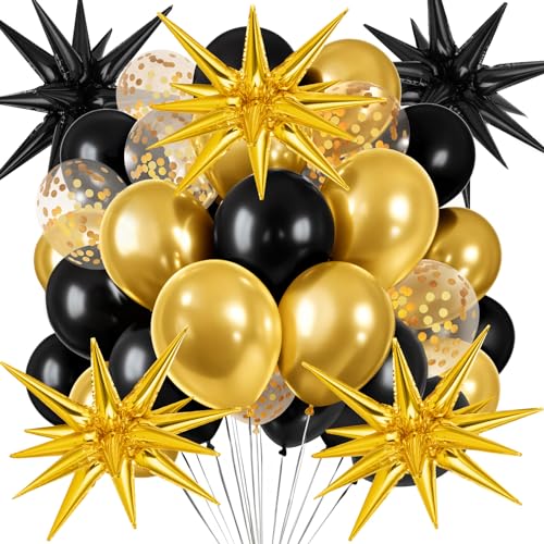 105 Pcs Black and Gold Balloons Kit, 22 Inch Gold Explosion Star Aluminum Foil Balloons Confetti Balloon for Birthday, Graduation, New Year, Wedding, Baby Shower, Party Decorations Supplies