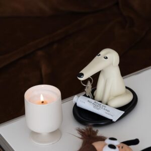 WENSHUO Magnetic Key Holder with Black Base, Cute Dog Desk Accessories, Matte Crème