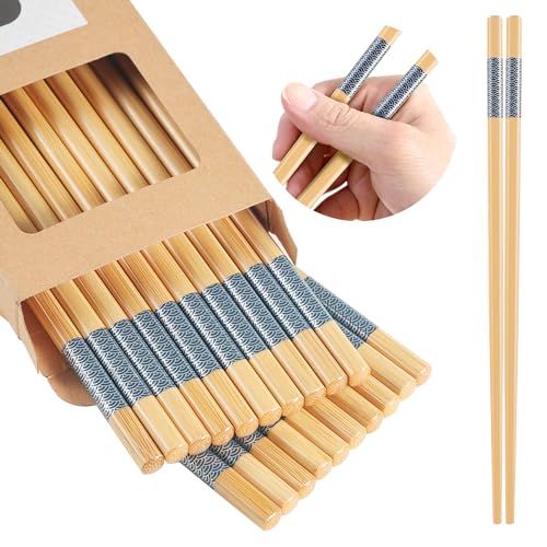 LOROTOCO 10Pairs Bamboo Chopsticks Reusable | Dishwasher Safe | Non slip | Chinese -（9.45in）