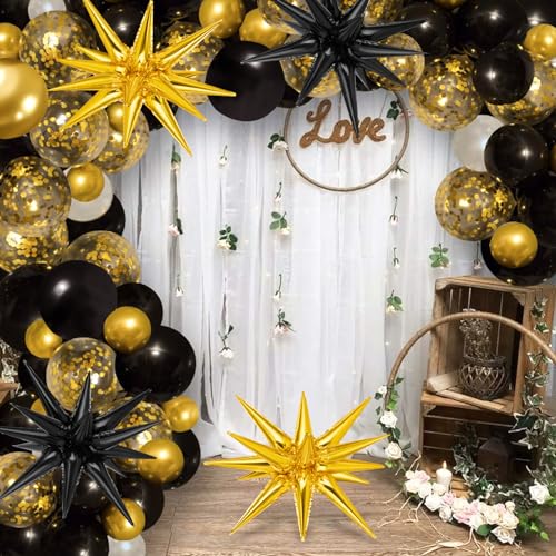 105 Pcs Black and Gold Balloons Kit, 22 Inch Gold Explosion Star Aluminum Foil Balloons Confetti Balloon for Birthday, Graduation, New Year, Wedding, Baby Shower, Party Decorations Supplies