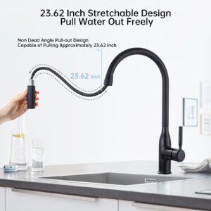 KUKKUME Kitchen Faucets with Pull Down Sprayer, Single Handle Kitchen Sink Faucet Modern Staninless Steel Kitchen Faucet Matte Black