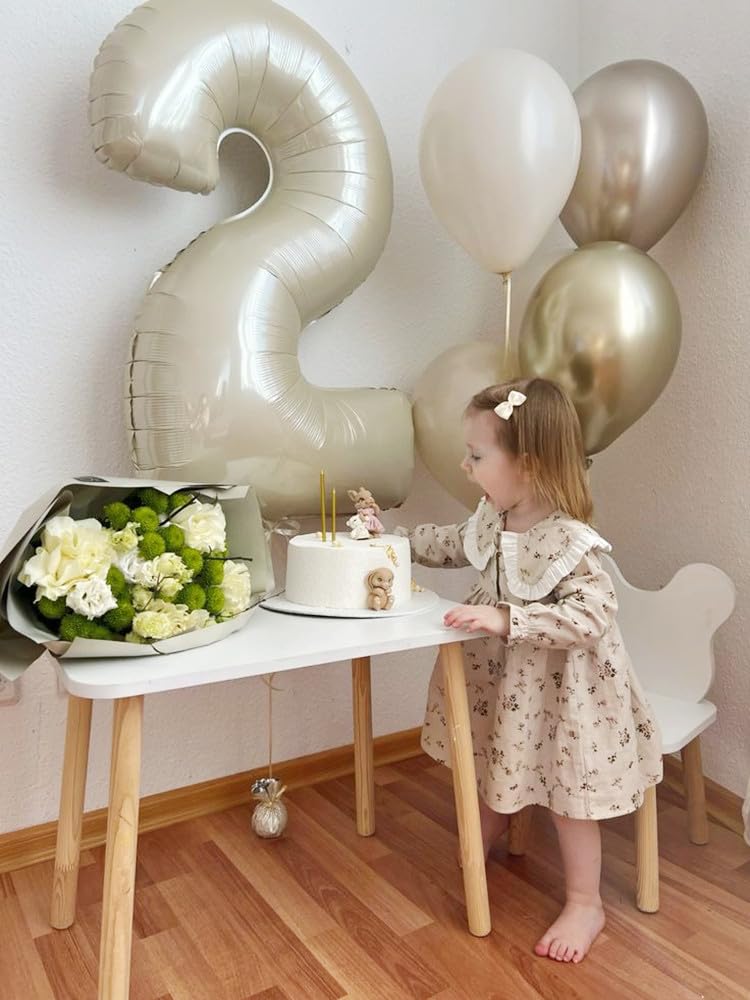 Number 2 Balloon 40 Inch Cream White Giant Two Balloon Number Birthday Decorations, 2nd 12 21st Party Celebration Decorations Graduations Anniversary Baby Shower