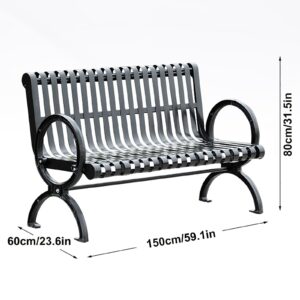 SBCWH 59" Outdoor Garden Patio Bench, Iron Metal Steel Frame Park Bench, Heavy-Duty Outside Benches with Backrest and Armrest for Lawn, Porch, Backyard, Balcony, Weatherproof Anti-Rust (Color : Black